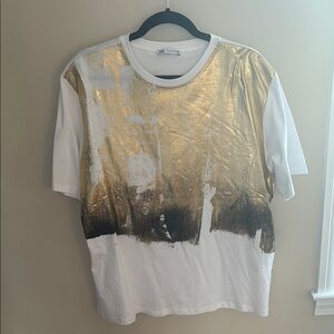 ZARA gold and white t shirt